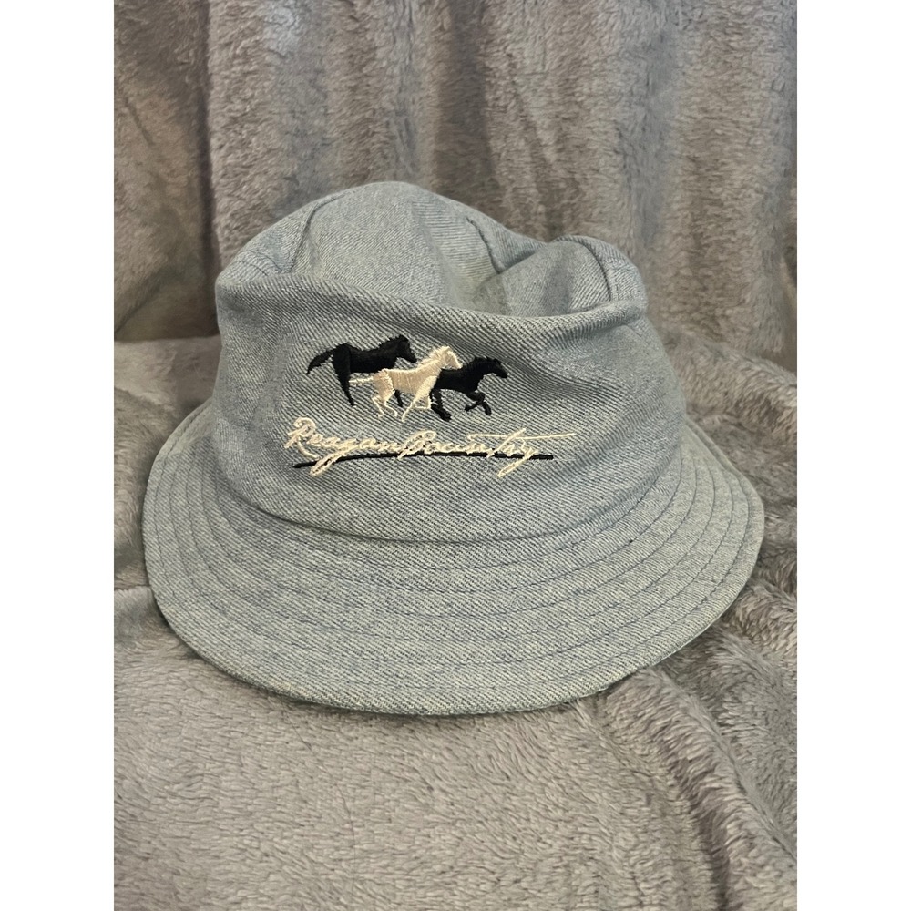 Reagan Country Denim Bucket Hat Horses Embroidered‎ Made in USA L/XL